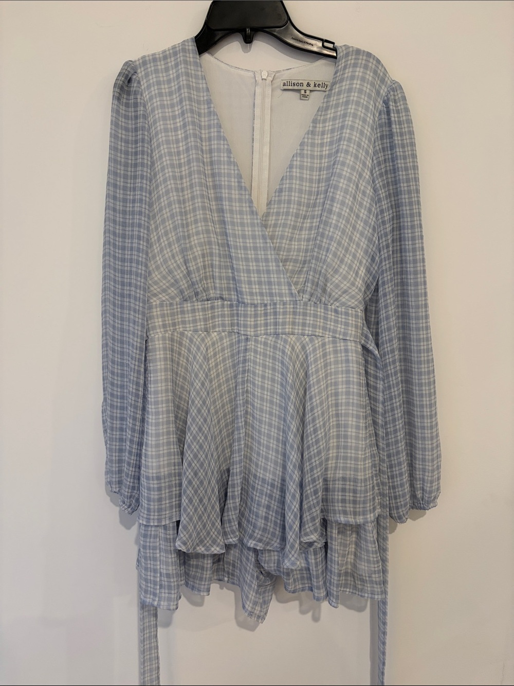 allison & kelly Light Blue Plaid Wrap romper Dress